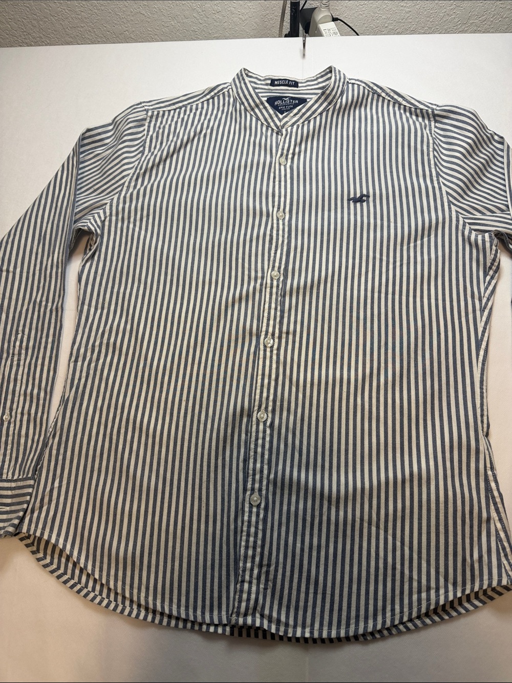 Hollister Blue and White Vertical Stripe Button-Down Shirt